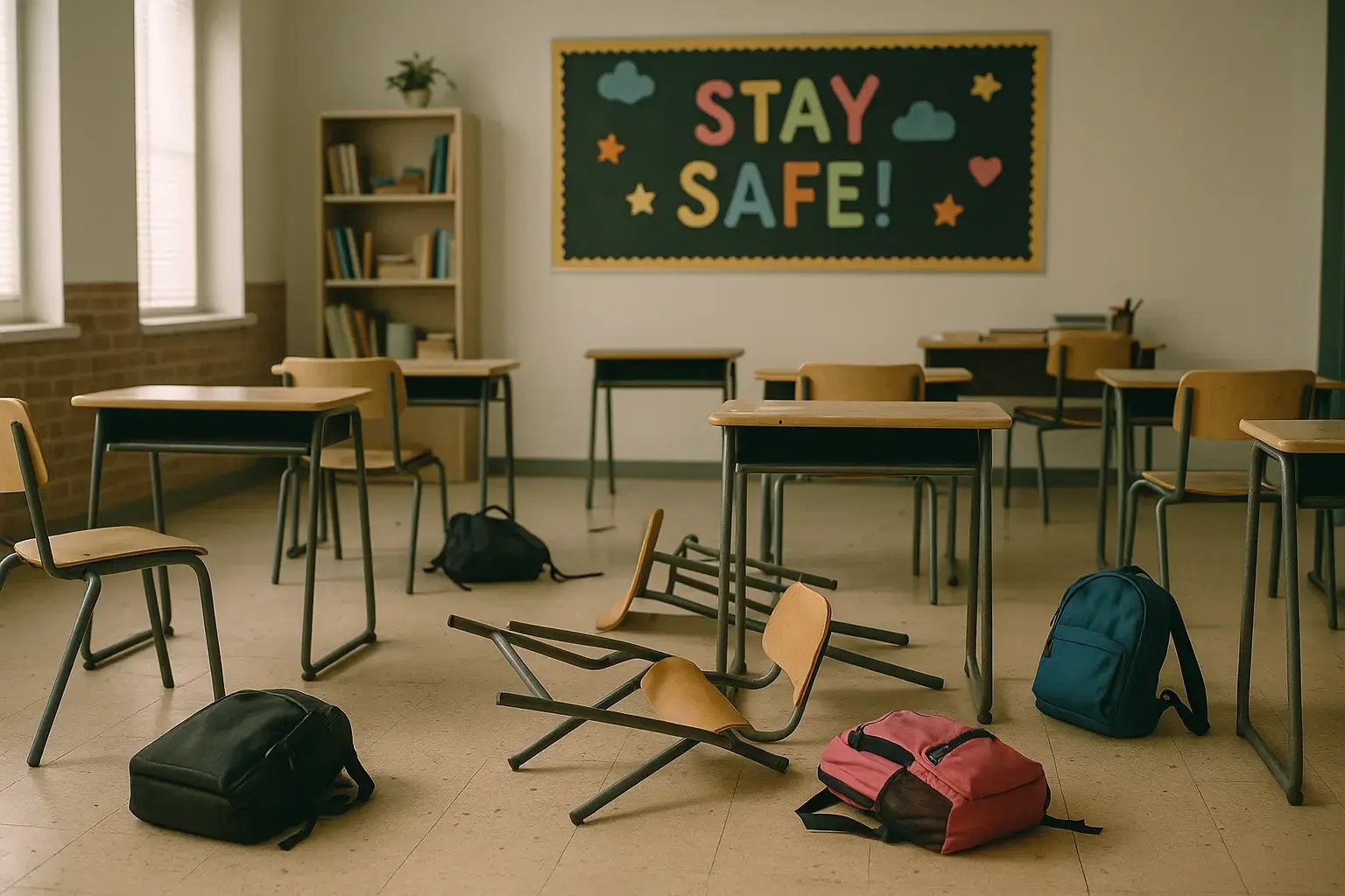 abandoned classroom after a swatting schools