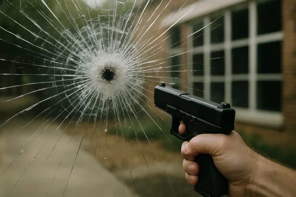 bulletproof glass being shot